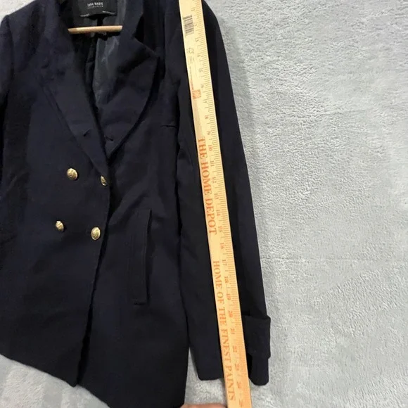 Zara Blazer Jacket Womens Large Double‎ Breasted Navy Blue Academia Gold